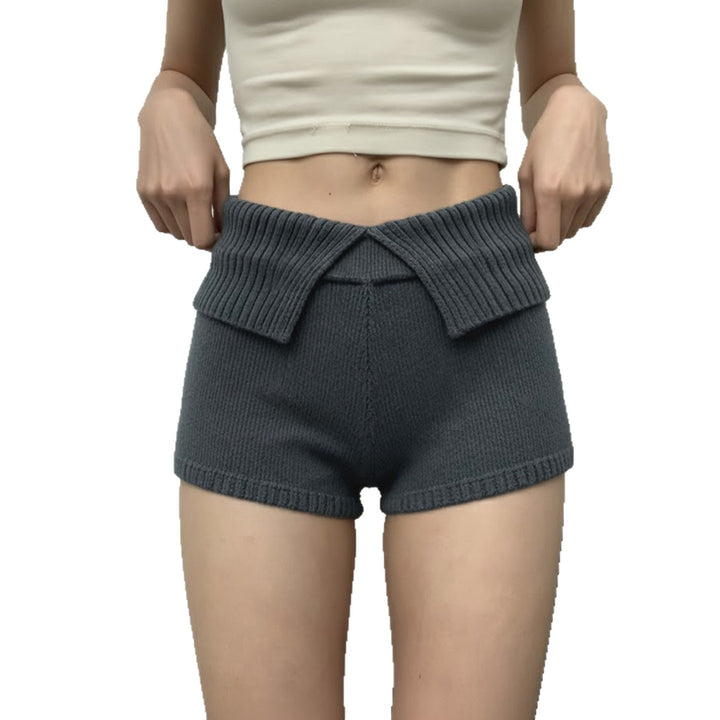 Damen komfortable und elegante Strick-Shorts mit hohem Bund Drune
