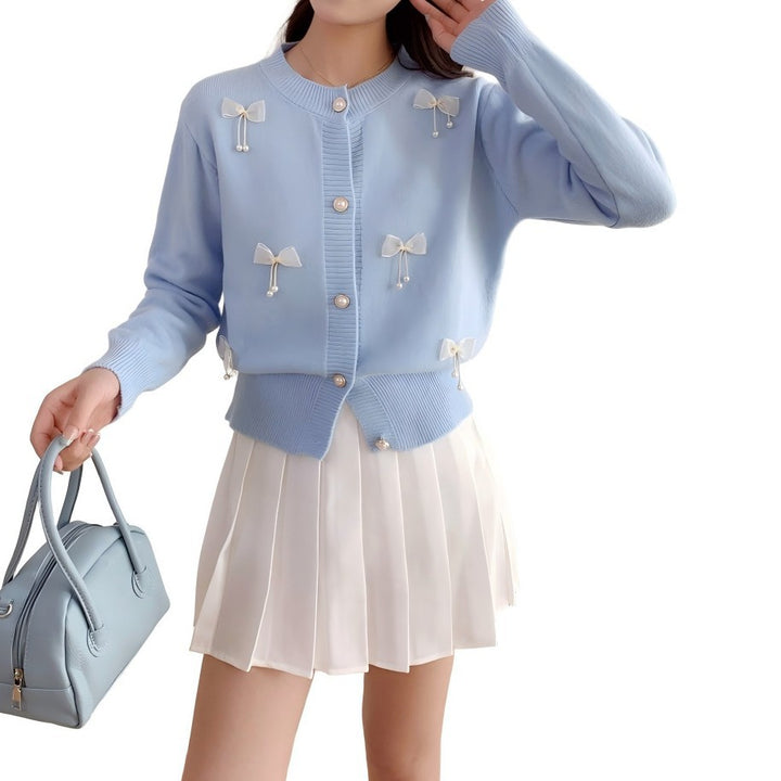 Damen Strickjacke mit Spitzenverzierungen und Knopfdetails Drune