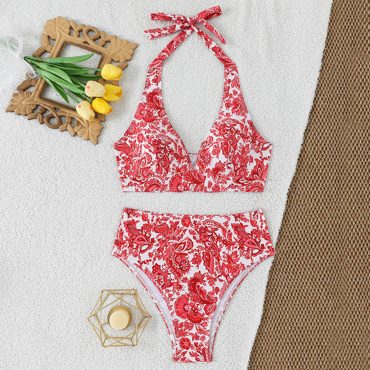 Damen Hochgeschnittener Bikini mit verspieltem Paisley-Muster Drune