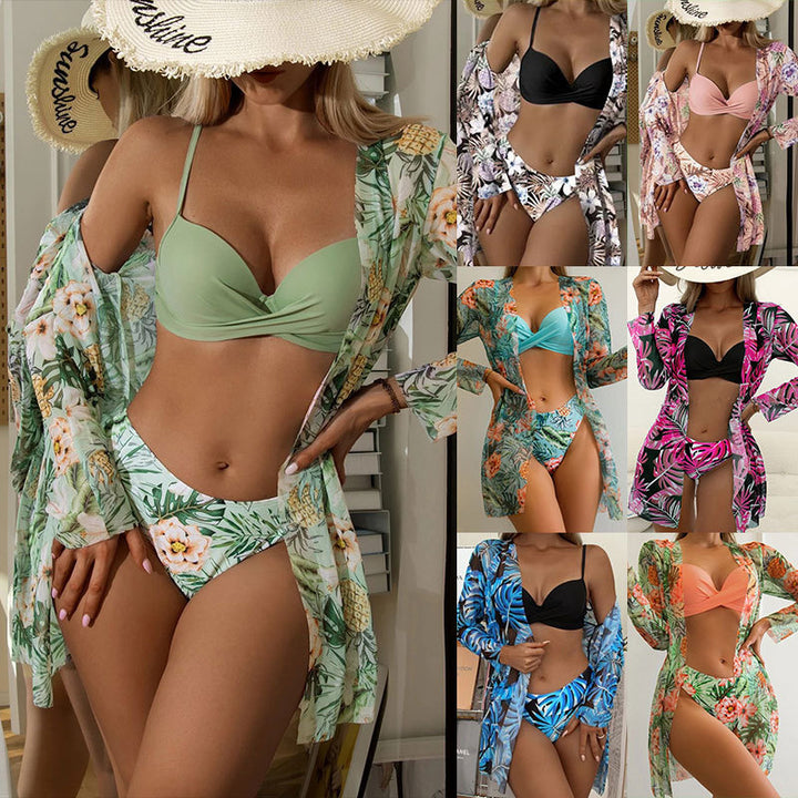 Damen Bademode-Set mit floralem Kimono und raffiniertem Bikini Drune