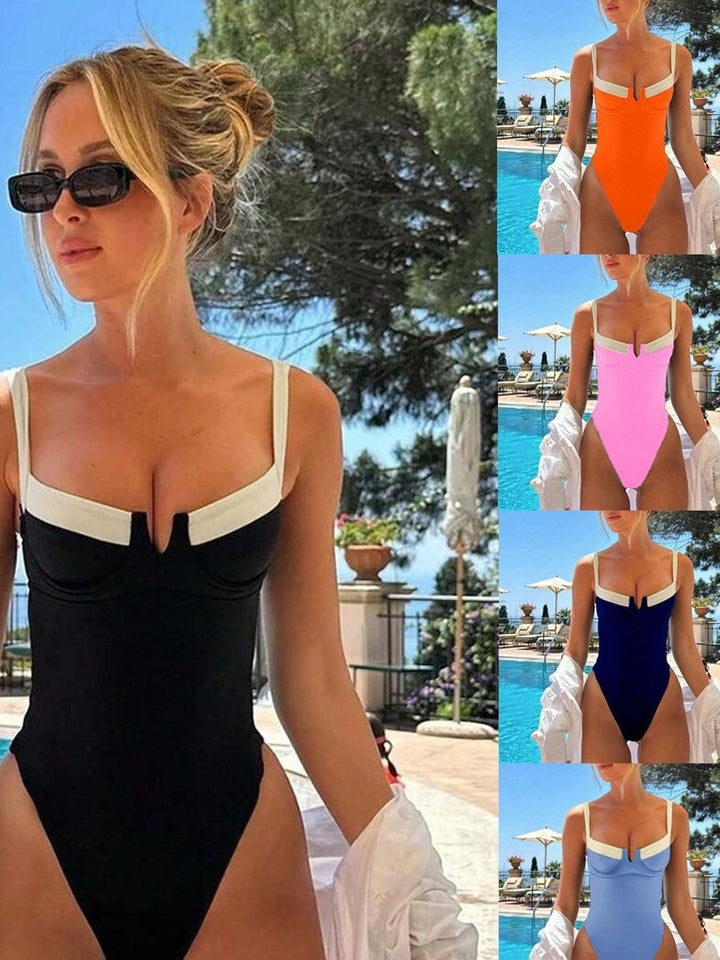 Damen Einteiliges Badeoutfit mit eleganten Kontrastdetails Drune