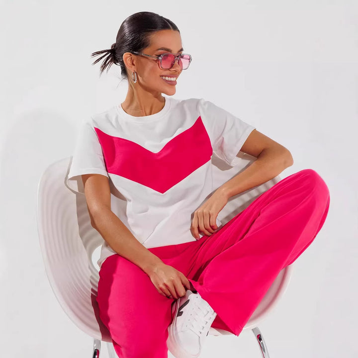Damen lässiges T-Shirt mit modernem Farbblockdesign und leichtem Oversized-Schnitt