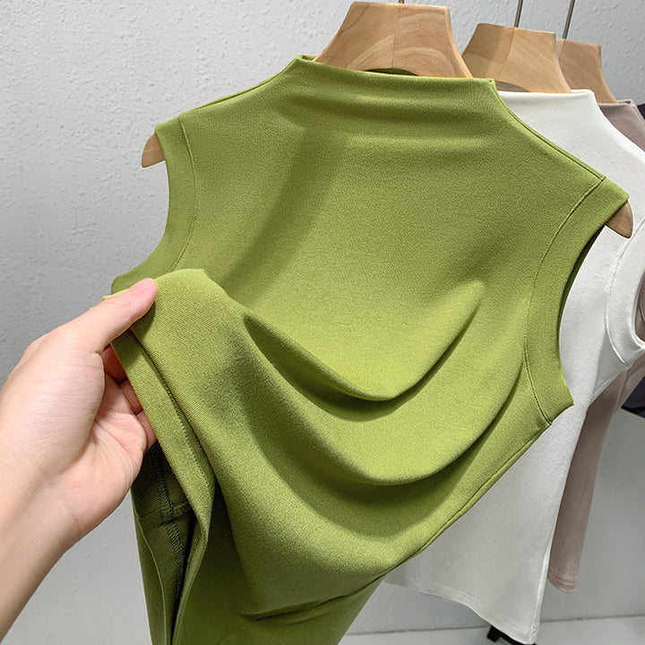 Damen ärmelloses Oberteil mit elegantem hohen Kragen und fließendem Material Drune
