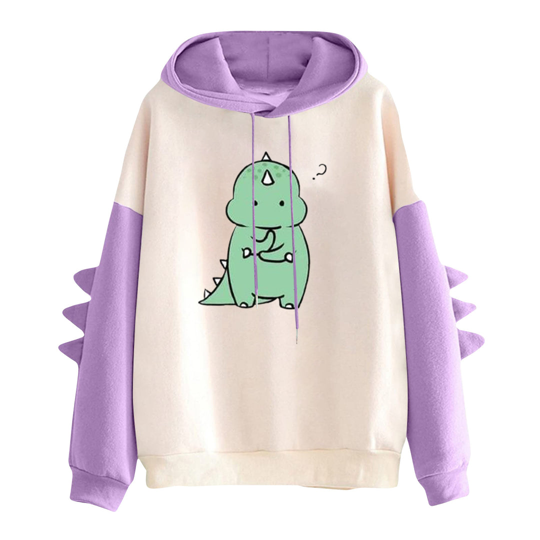 Damen nan Kapuzenpullover mit niedlichem Dinosaurier-Print und dreidimensionalen Ärmeldetails Drune