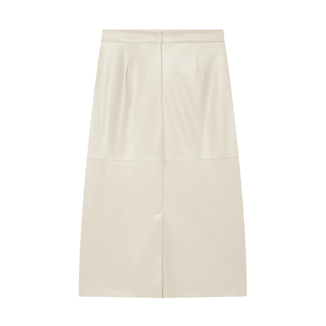 Damen A‑Linien‑Midirock aus Kunstleder mit hoher Taille Drune