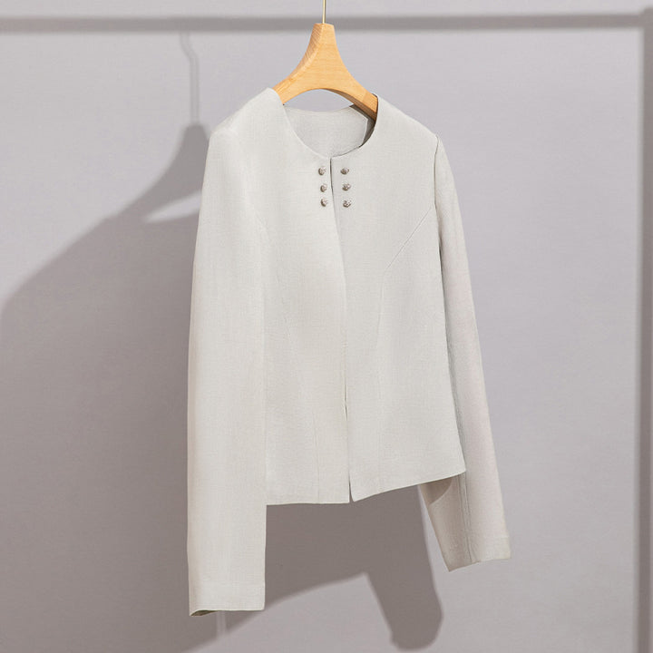 Damen Kurzblazer im minimalistischen Fit mit Perlen-Knopfbesatz und taillierter Schnitt Drune