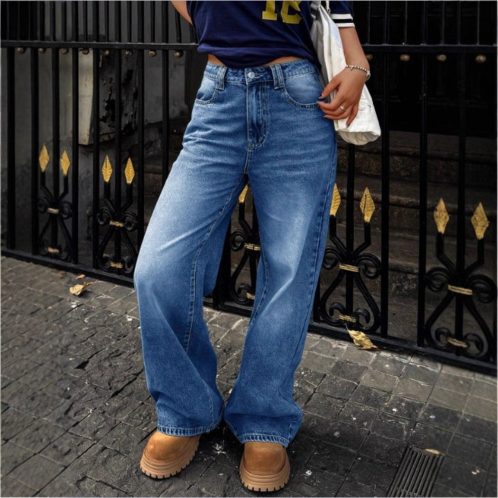 Damen High-Waist Weite Denim‑Hose mit Palazzo‑Schnitt Drune