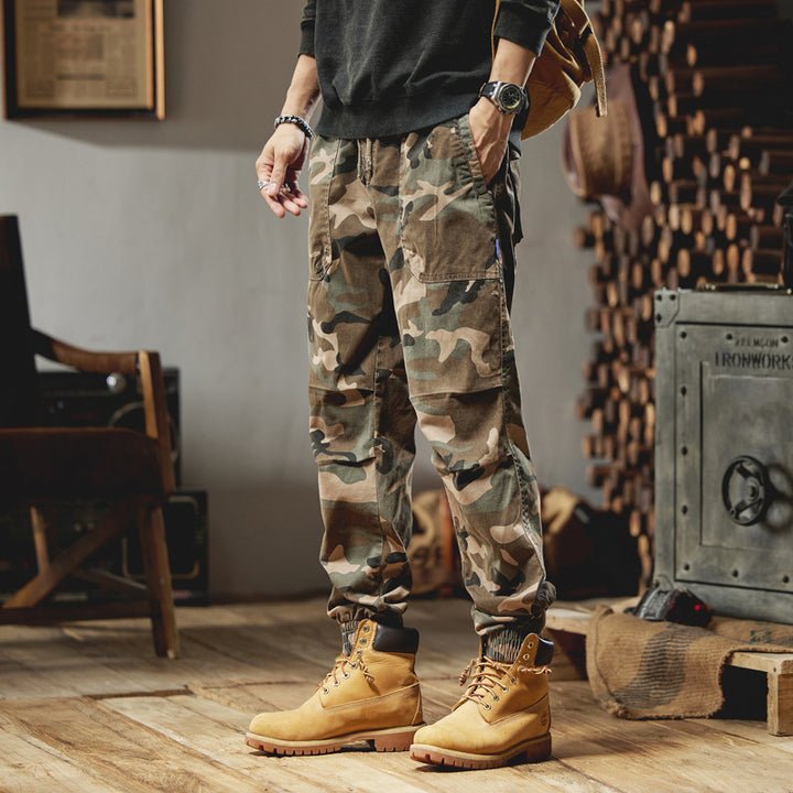 Herren Camouflage-Cargojogger aus robustem Ripstop mit Tunnelzugbund, Kniefalten und elastischen Bündchen Drune
