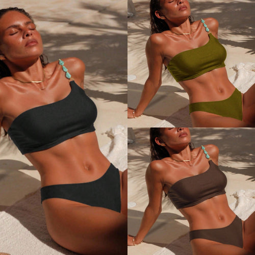 Damen One-Shoulder-Bikini-Set mit modischem Schmuckdetail Drune
