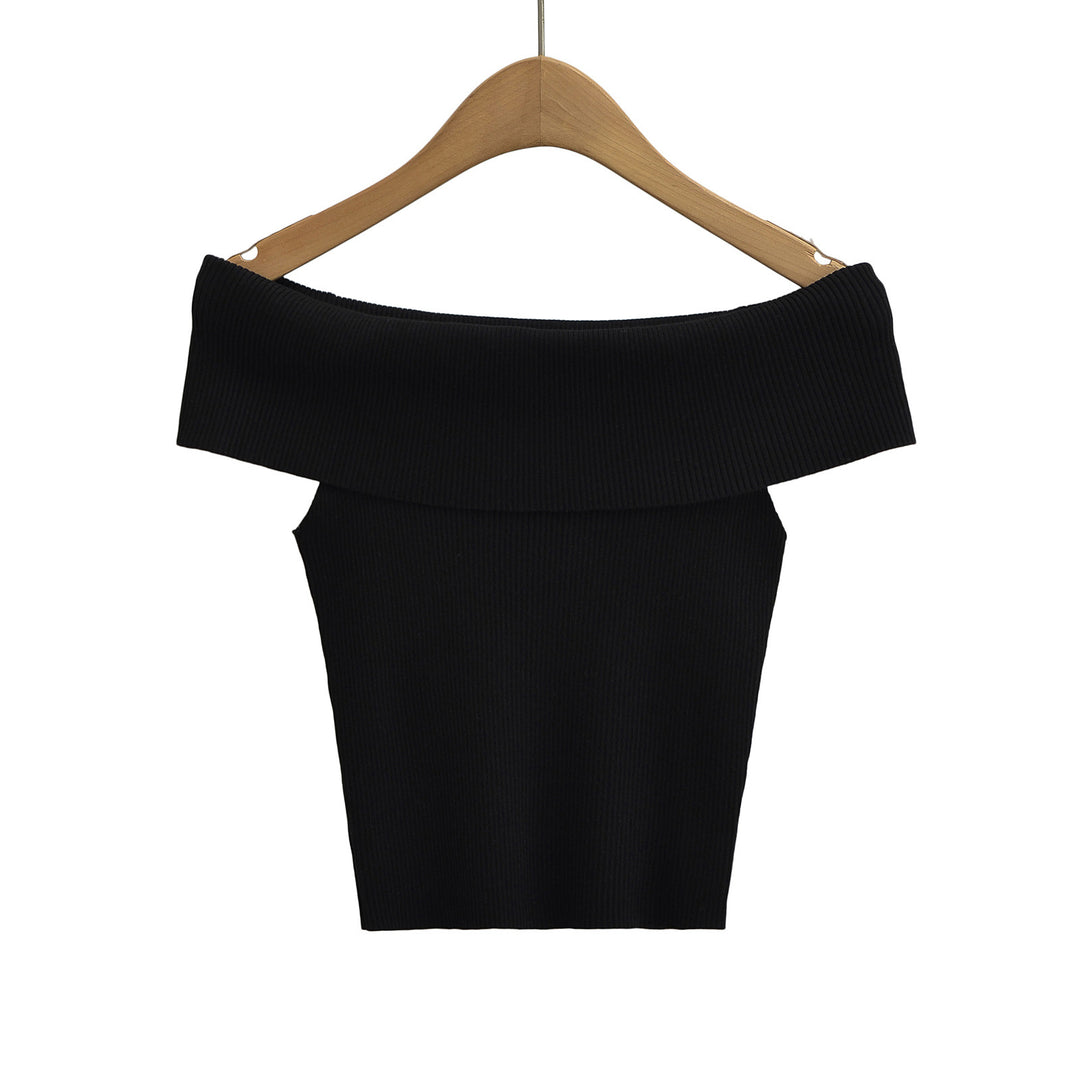 Damen Off-Shoulder Top mit breitem Kragen und strukturiertem Rippdesign Drune