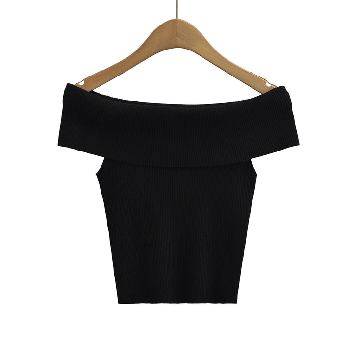 Damen Off-Shoulder Top mit breitem Kragen und strukturiertem Rippdesign Drune