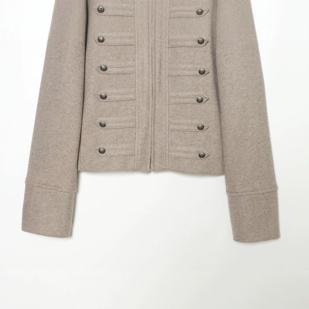 Damen nan militärisch inspirierte Wolljacke mit Stehkragen, Zierknopfleiste und Schulterklappen Drune