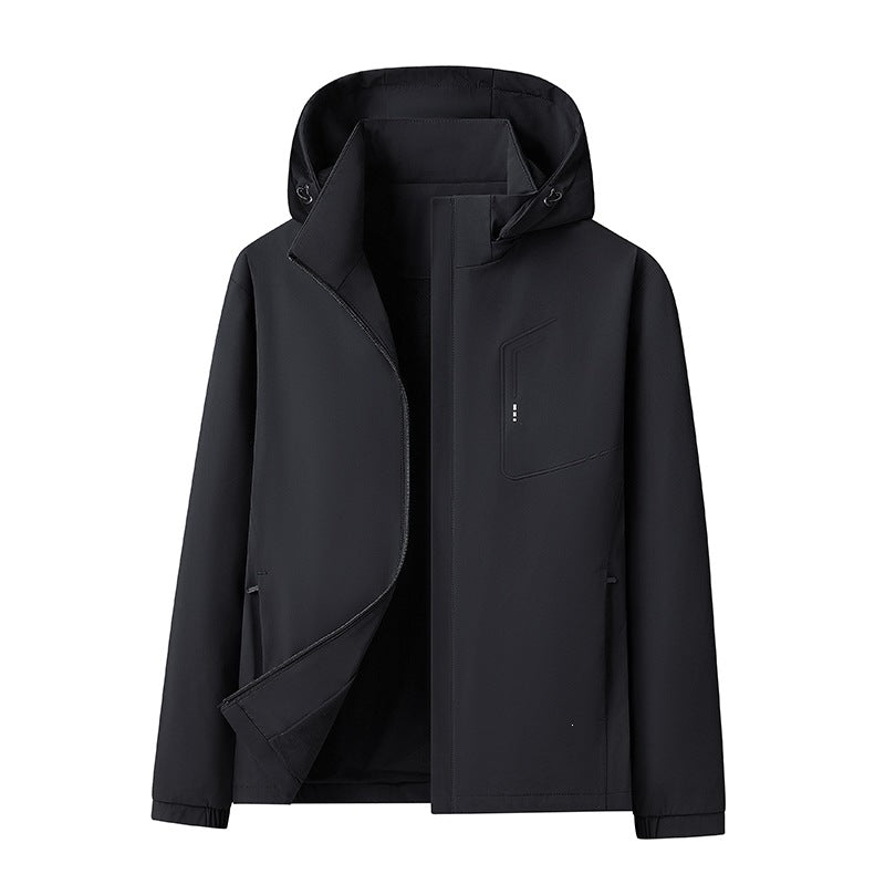 Herren Wasserabweisende Softshell-Jacke mit Kapuze nahtminimaler Optik & Brusttasche Drune