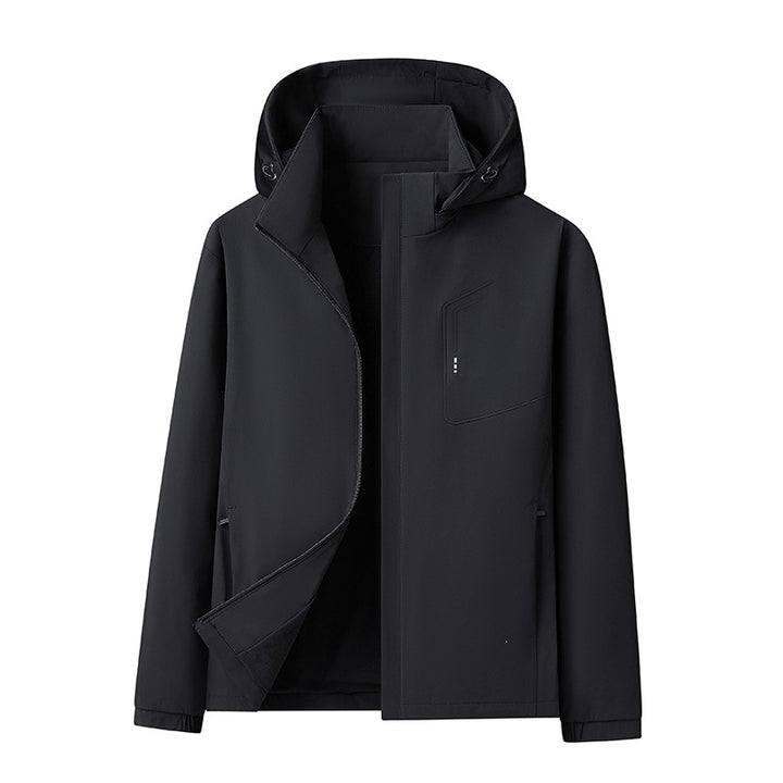 Herren Wasserabweisende Softshell-Jacke mit Kapuze nahtminimaler Optik & Brusttasche Drune