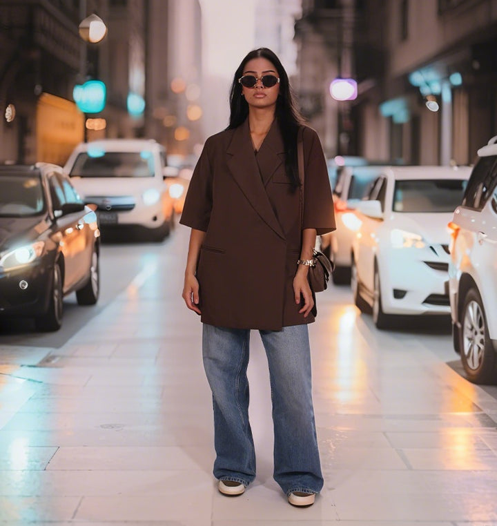 Damen lässiges hochwertiges Oversized Set mit Kurzärmeljacke und Shorts Drune