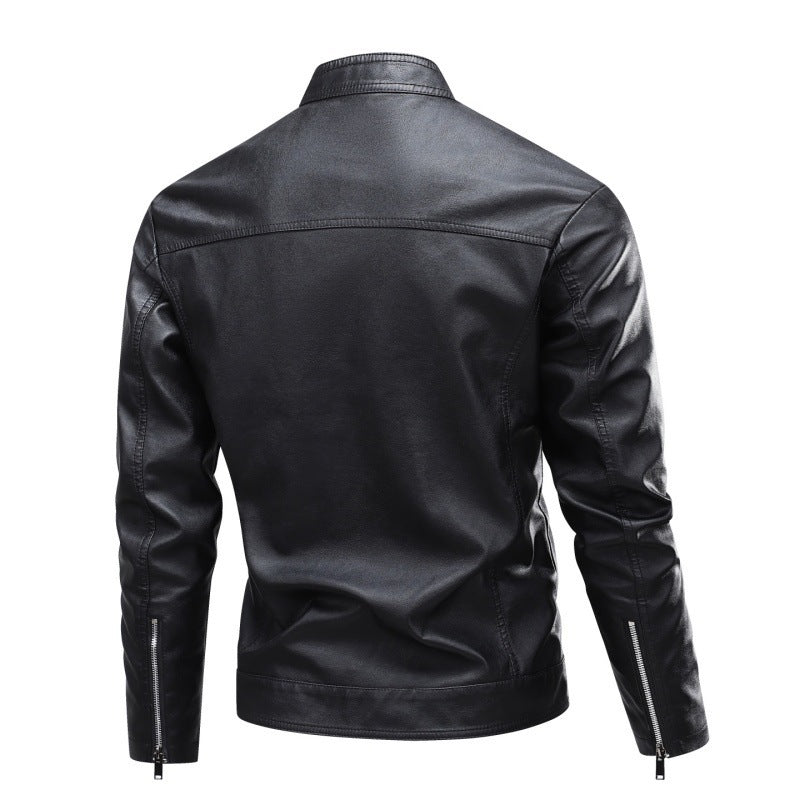 Herren Modische Lederjacke mit Stehkragen und praktischen Reißverschlusstaschen Drune