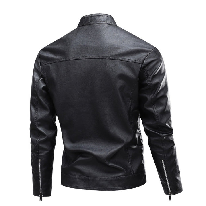 Herren Modische Lederjacke mit Stehkragen und praktischen Reißverschlusstaschen Drune