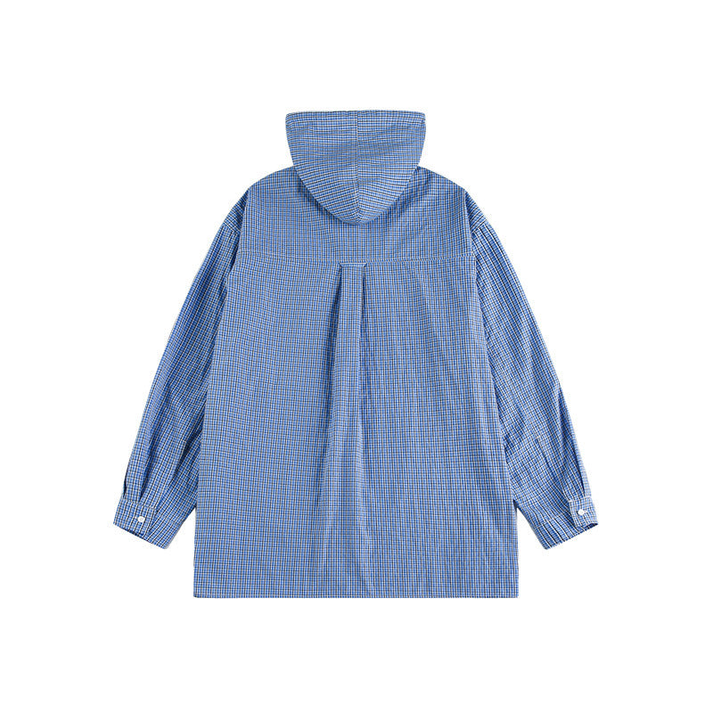 Unisex Kapuzen-Overshirt im karierten Longline-Schnitt mit Pattentaschen und Druckknopfleiste Drune