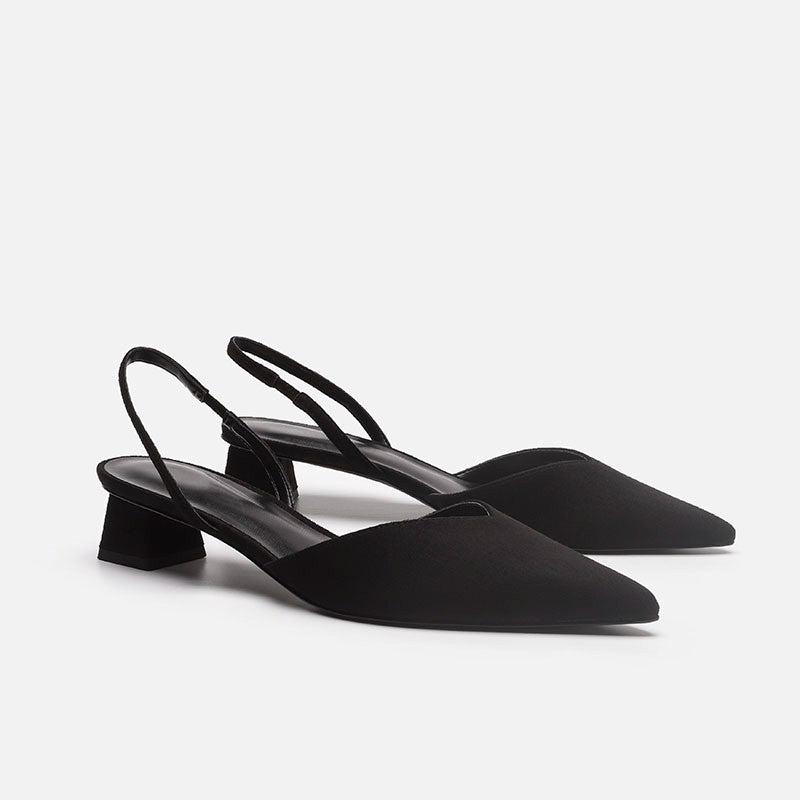 Damen Elegante spitz zulaufende Slingback-Pumps mit elastischem Fersenriemen und niedrigem Blockabsatz Drune