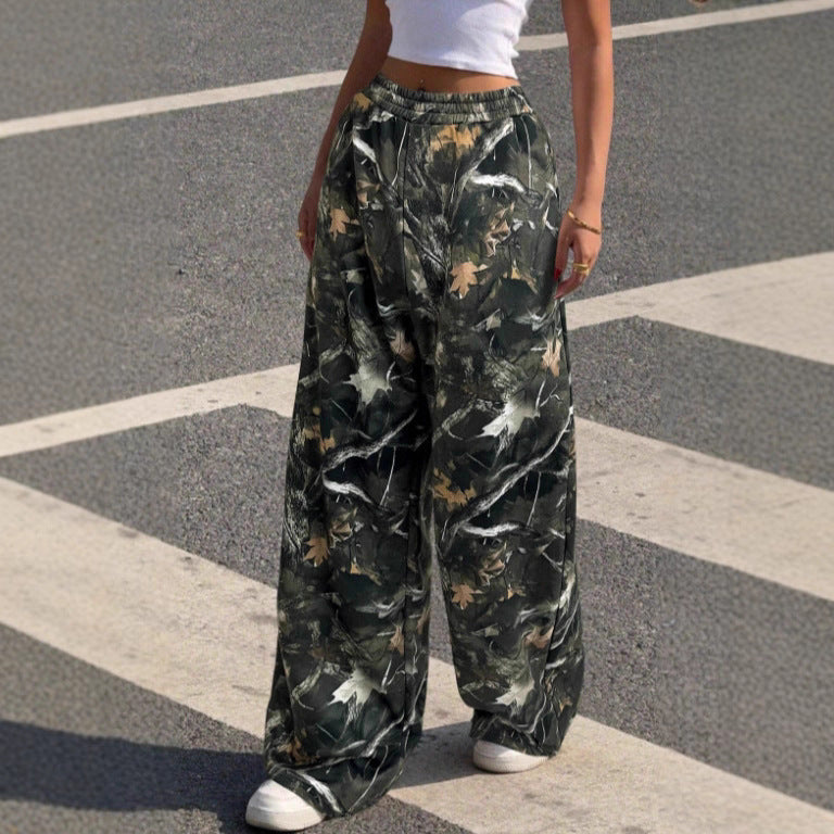 Damen Weitgeschnittene Print-Hose mit elastischem Bund Drune