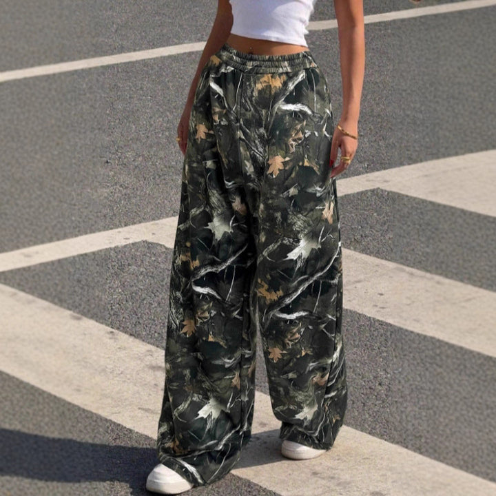 Damen Weitgeschnittene Print-Hose mit elastischem Bund Drune