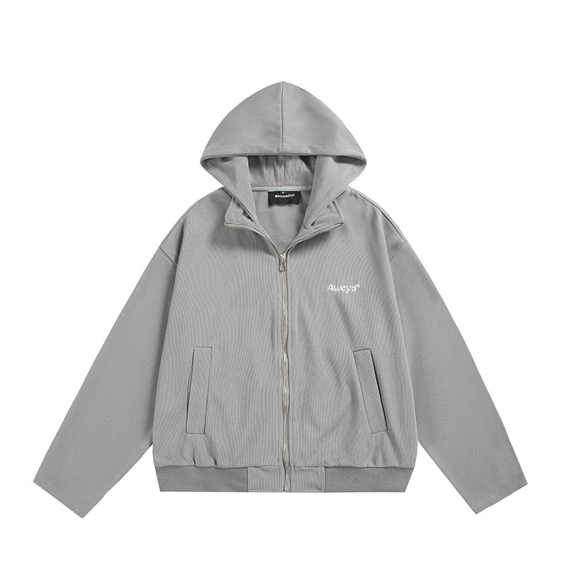 Unisex Oversize-Kapuzenjacke mit Zwei-Wege-Reißverschluss, geradem Saum und dezentem Logo-Emblem Drune