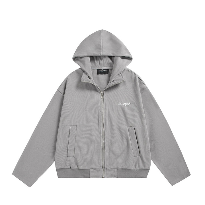 Unisex Oversize-Kapuzenjacke mit Zwei-Wege-Reißverschluss, geradem Saum und dezentem Logo-Emblem Drune
