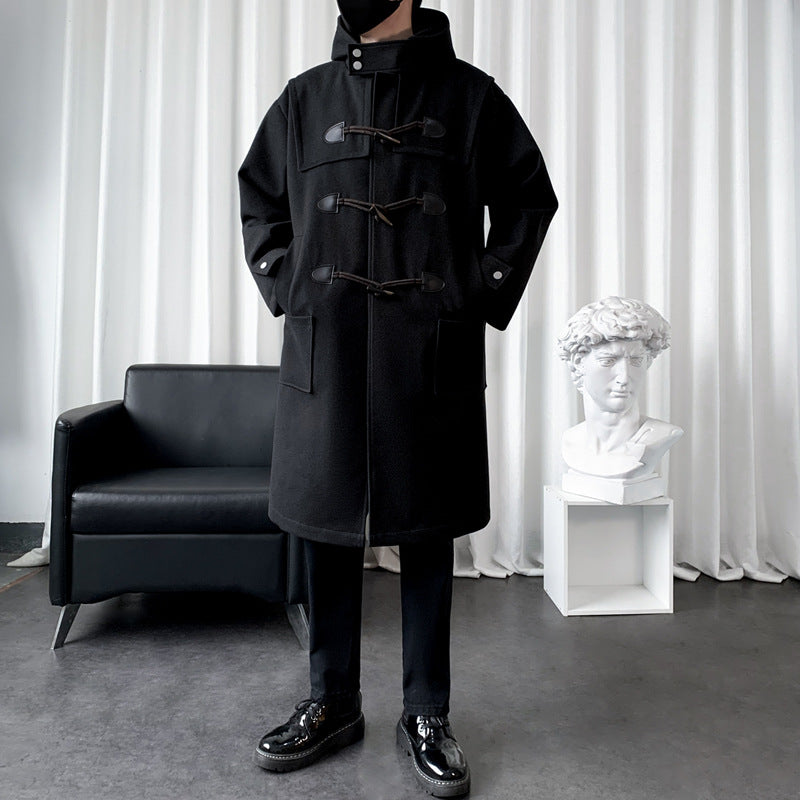 Herren Langer Wollmix Dufflecoat mit Kapuze, Knebelverschlüssen und aufgesetzten Taschen Drune