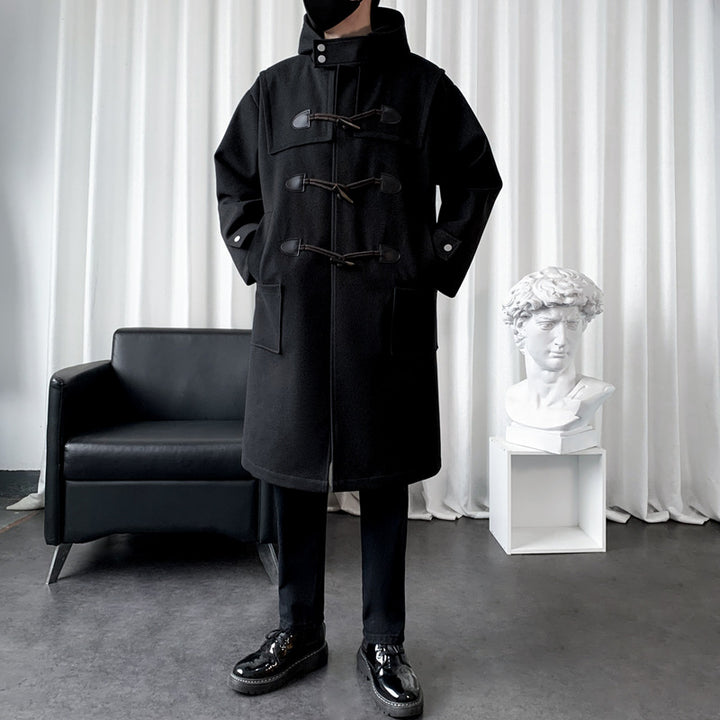 Herren Langer Wollmix Dufflecoat mit Kapuze, Knebelverschlüssen und aufgesetzten Taschen Drune