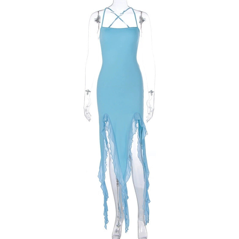 Damen Figurumspielendes Maxikleid mit asymmetrischem Saum und Rüschendetails Drune
