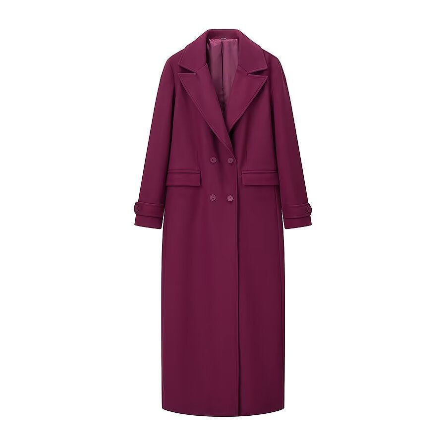 Damen Maxilanger zweireihiger Mantel mit Oversize-Revers und Ärmelriegeln Drune