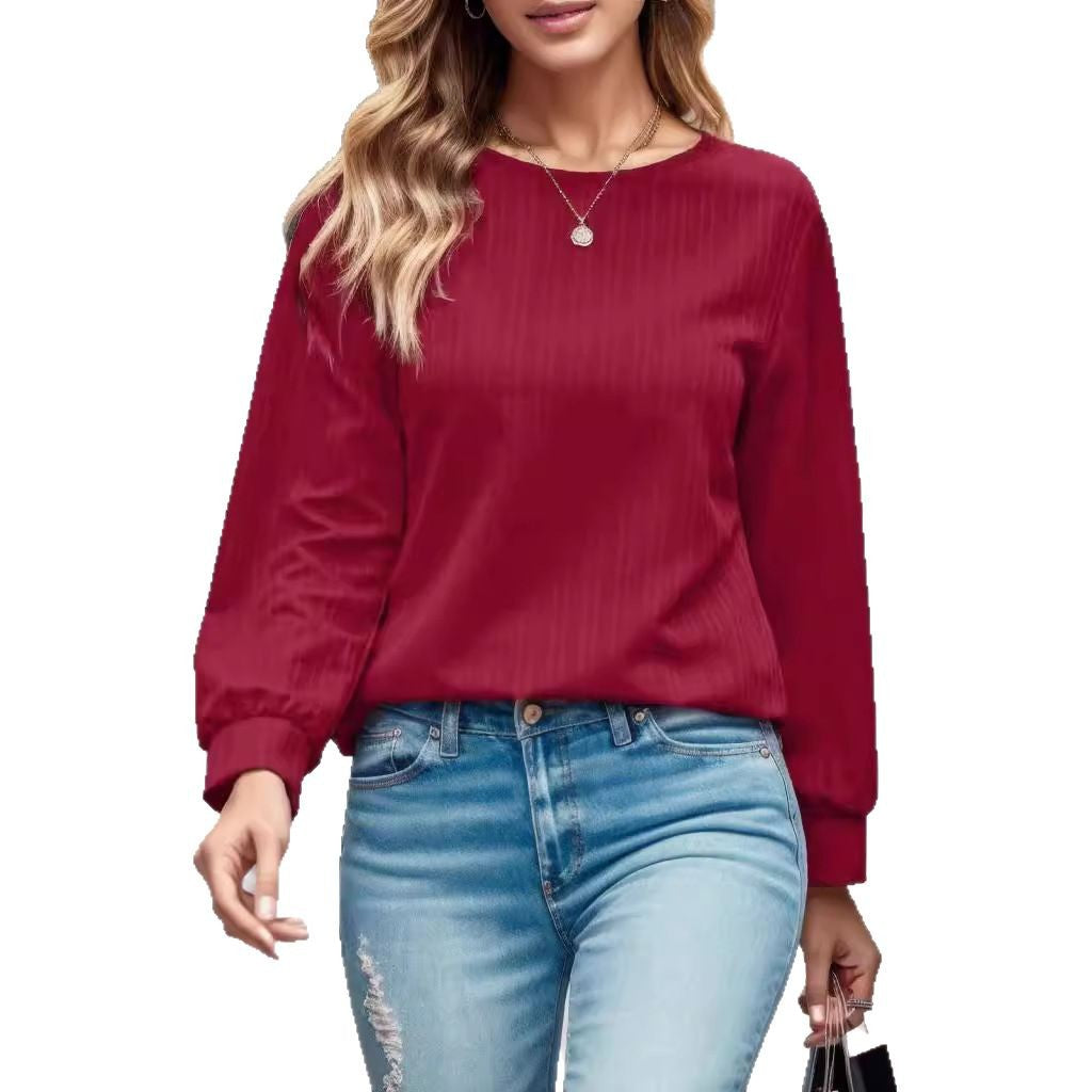 Damen modisches Oberteil mit elegantem Rippmuster und voluminösen Ärmeln Drune
