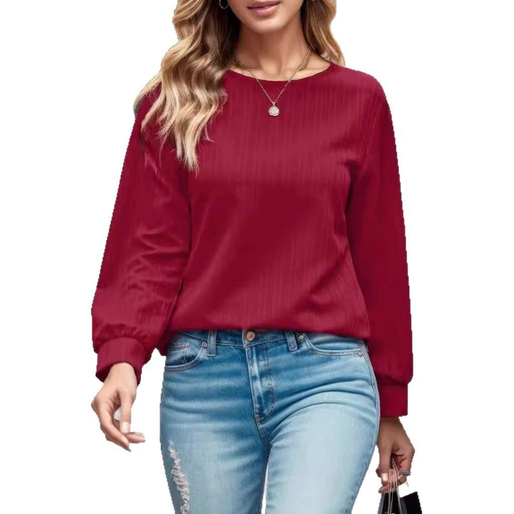 Damen modisches Oberteil mit elegantem Rippmuster und voluminösen Ärmeln Drune