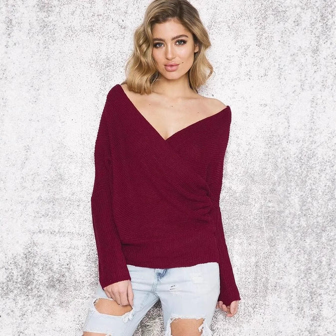 Damen Wickelpullover mit tiefem V-Ausschnitt und eleganter Struktur Drune
