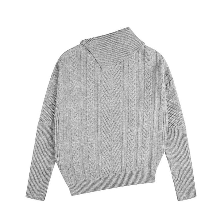 Damen asymmetrischer Zopfmuster-Pullover mit schrägem Rollkragen und Oversize-Schnitt Drune