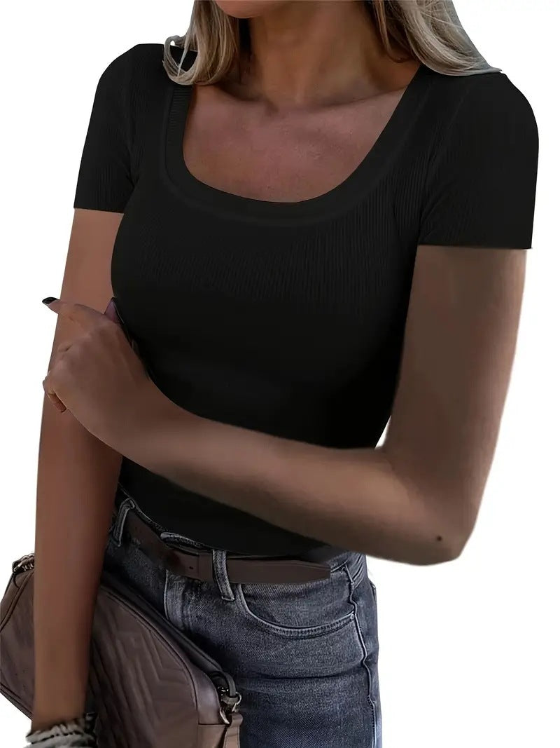 Damen figurbetontes T-Shirt mit trendigem Querripp Drune