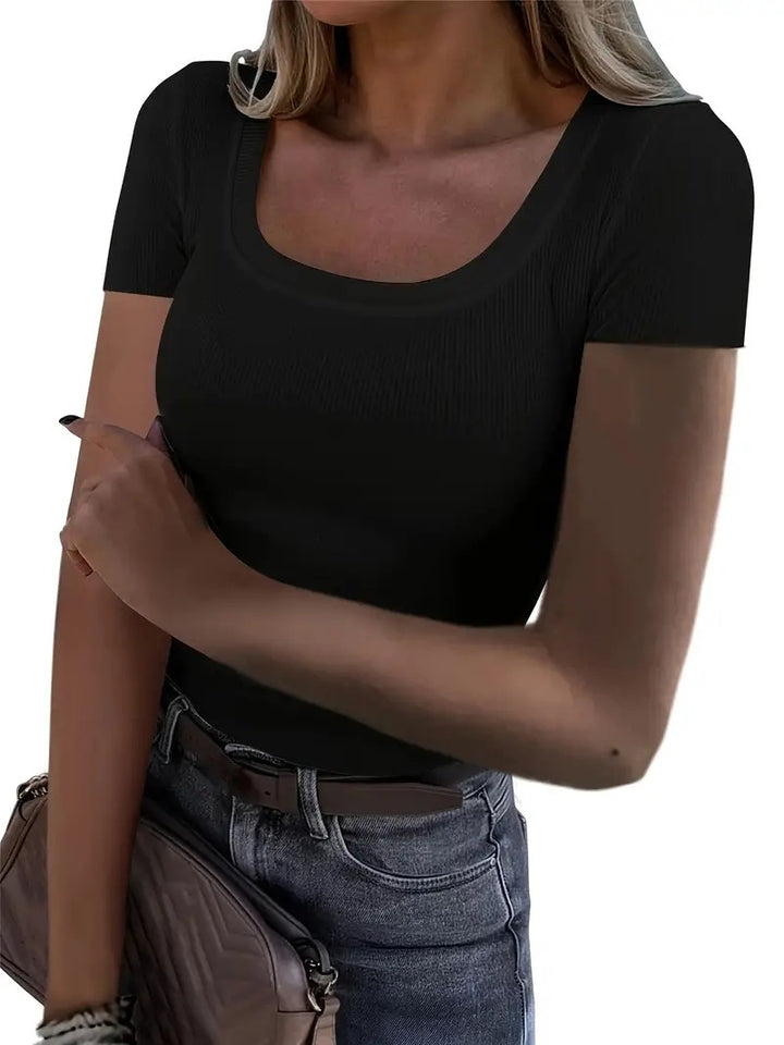 Damen figurbetontes T-Shirt mit trendigem Querripp Drune