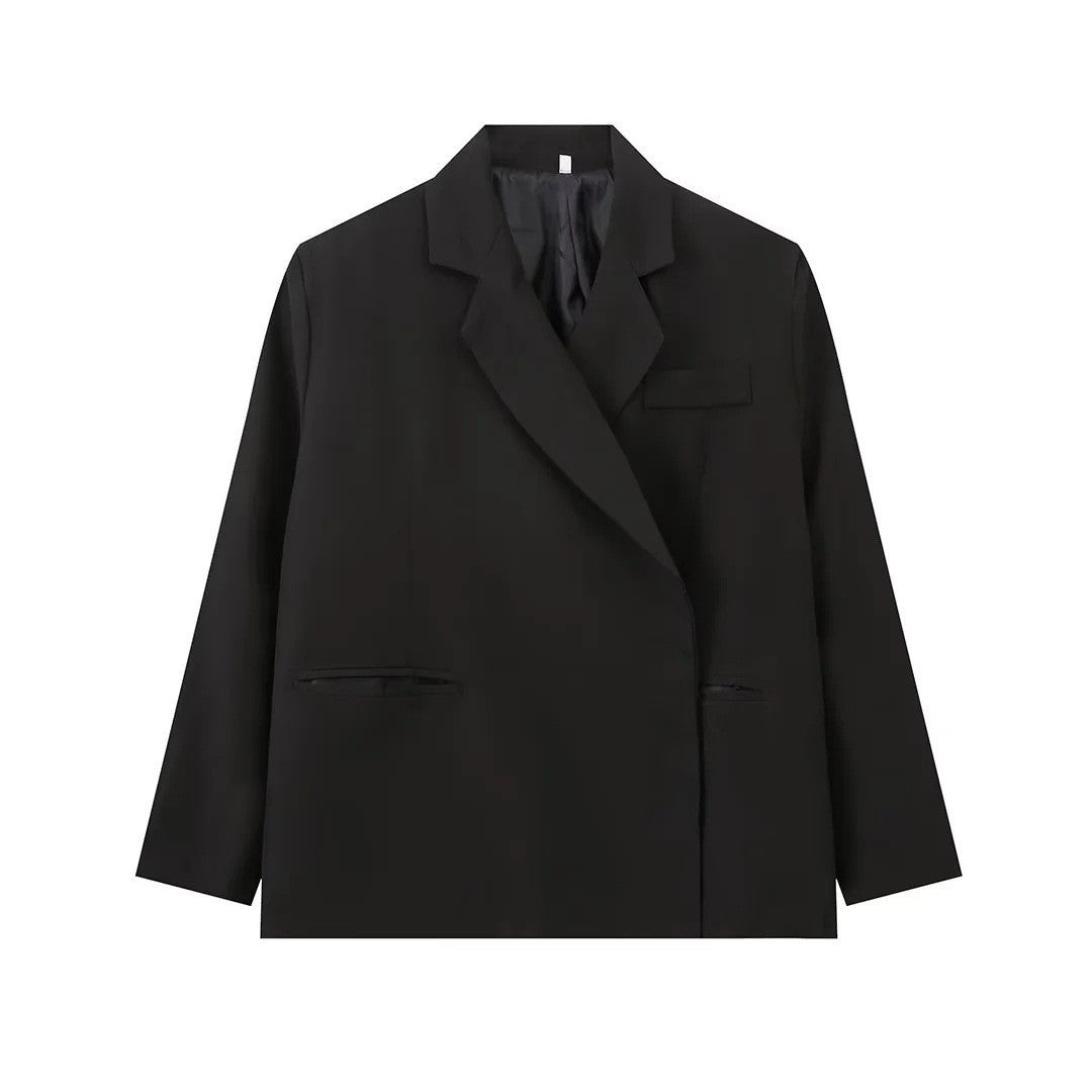 Damen elegante Blazerjacke mit asymmetrischem Schnitt und praktischen Taschen Drune