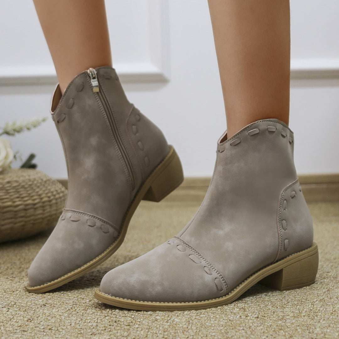 Damen elegante Stiefeletten mit modischen Ziernähten und praktischen Reißverschluss Drune