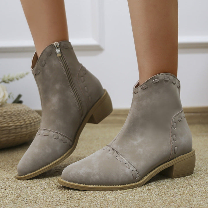 Damen elegante Stiefeletten mit modischen Ziernähten und praktischen Reißverschluss Drune