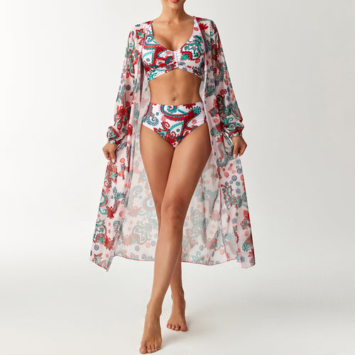 Damen Bikini-Set mit floralem Design und transparentem Cover-Up Drune
