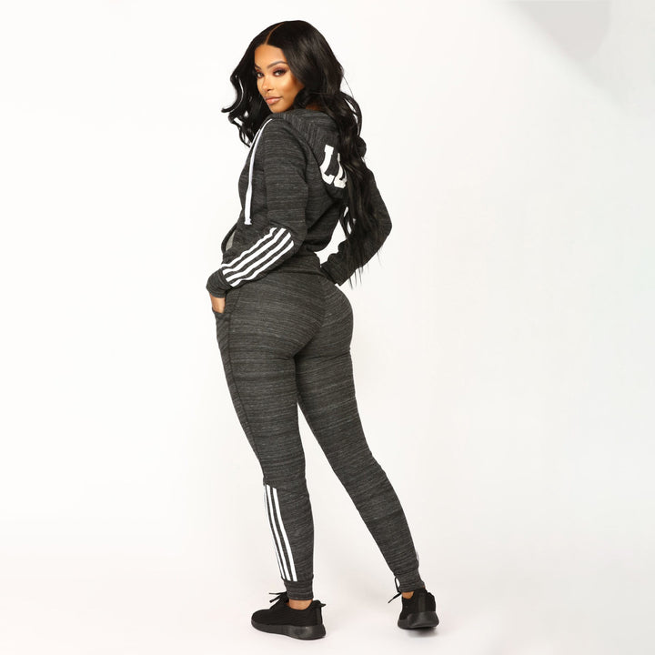 Damen Figurbetontes Loungewear-Set mit Kapuzenpullover, gestreiften Besätzen und taillierter Jogginghose Drune