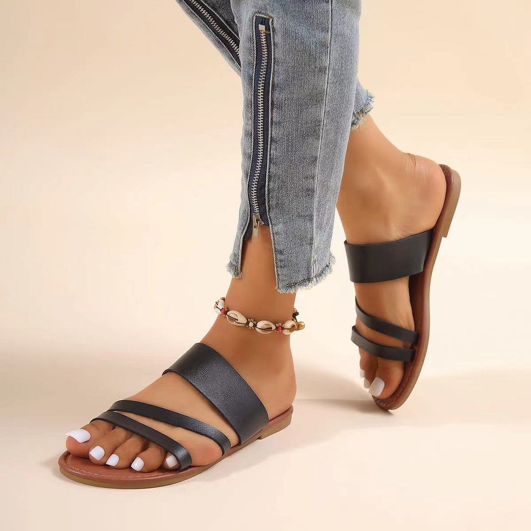 Damen offene Sandalen mit breiten Riemen und rutschfester Sohle Drune