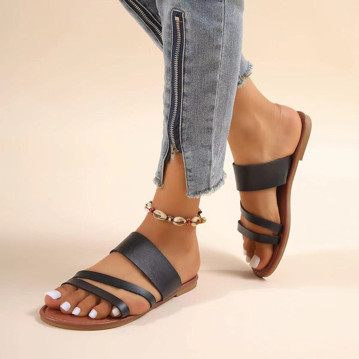 Damen offene Sandalen mit breiten Riemen und rutschfester Sohle Drune