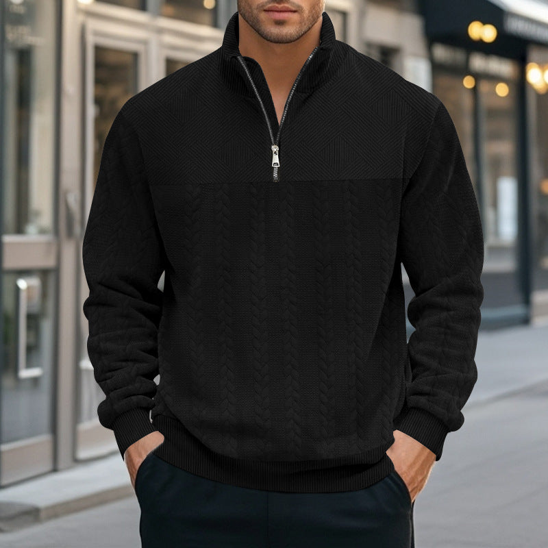 Herren nan strukturierter Halbzip-Strickpullover mit Stehkragen und Zopfmuster Drune