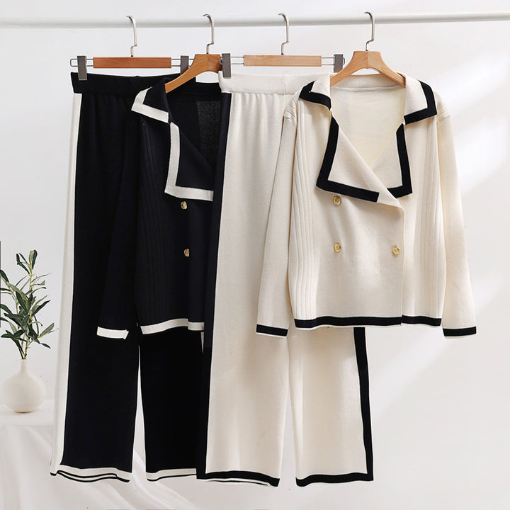 Damen elegantes Loungewear-Set mit Kontrastdetails Drune