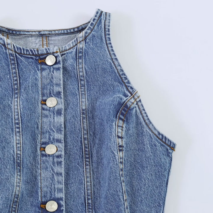 Damen Jeanskleid mit Rundhalsausschnitt und durchgehendem Knopfverschluss Drune