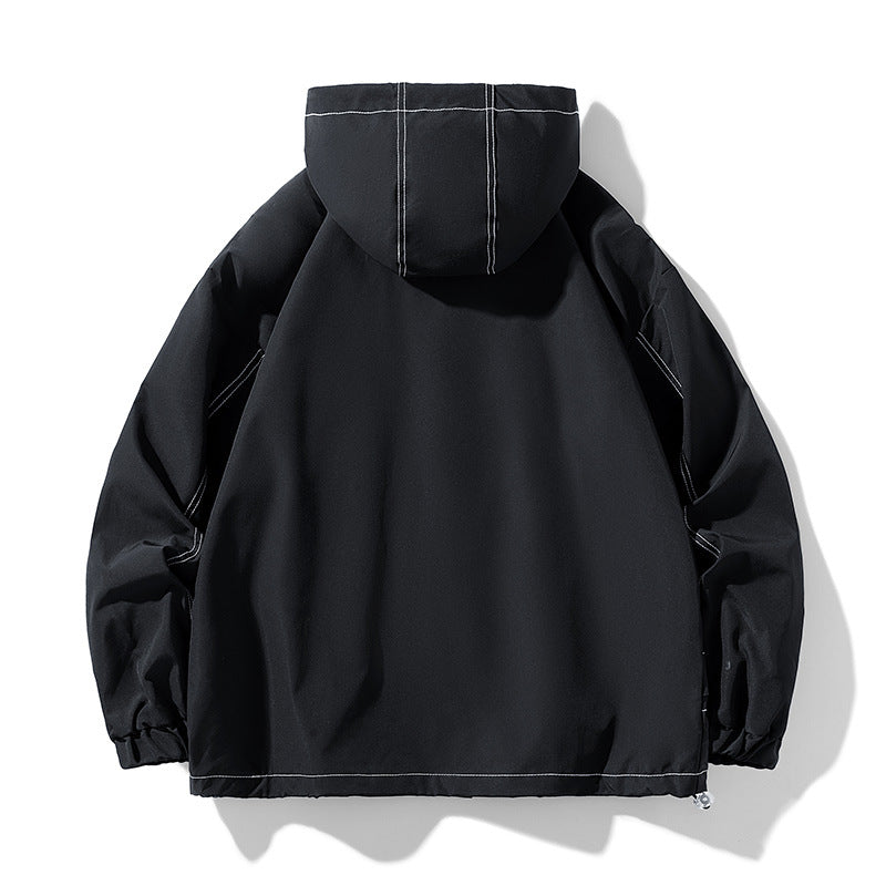 Herren Oversize-Softshell-Jacke mit Kapuze, wasserabweisender Oberfläche & kontrastierenden Nahtdetails Drune