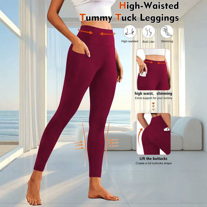 Damen High-Waist Sportleggings mit seitlicher Handytasche und formendem Kompressionsstoff Drune