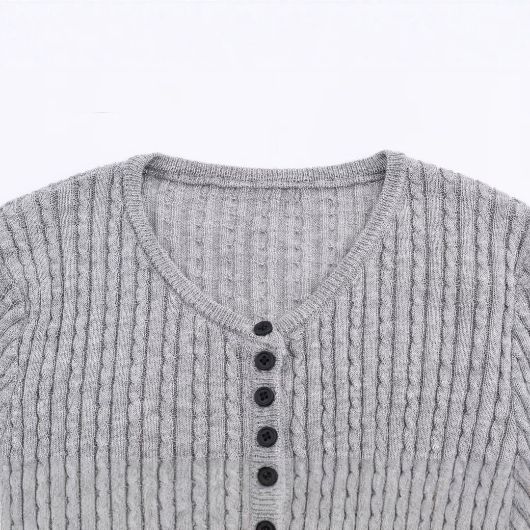 Damen Langarmshirt mit strukturiertem Rippdesign und Knopfdetails Drune